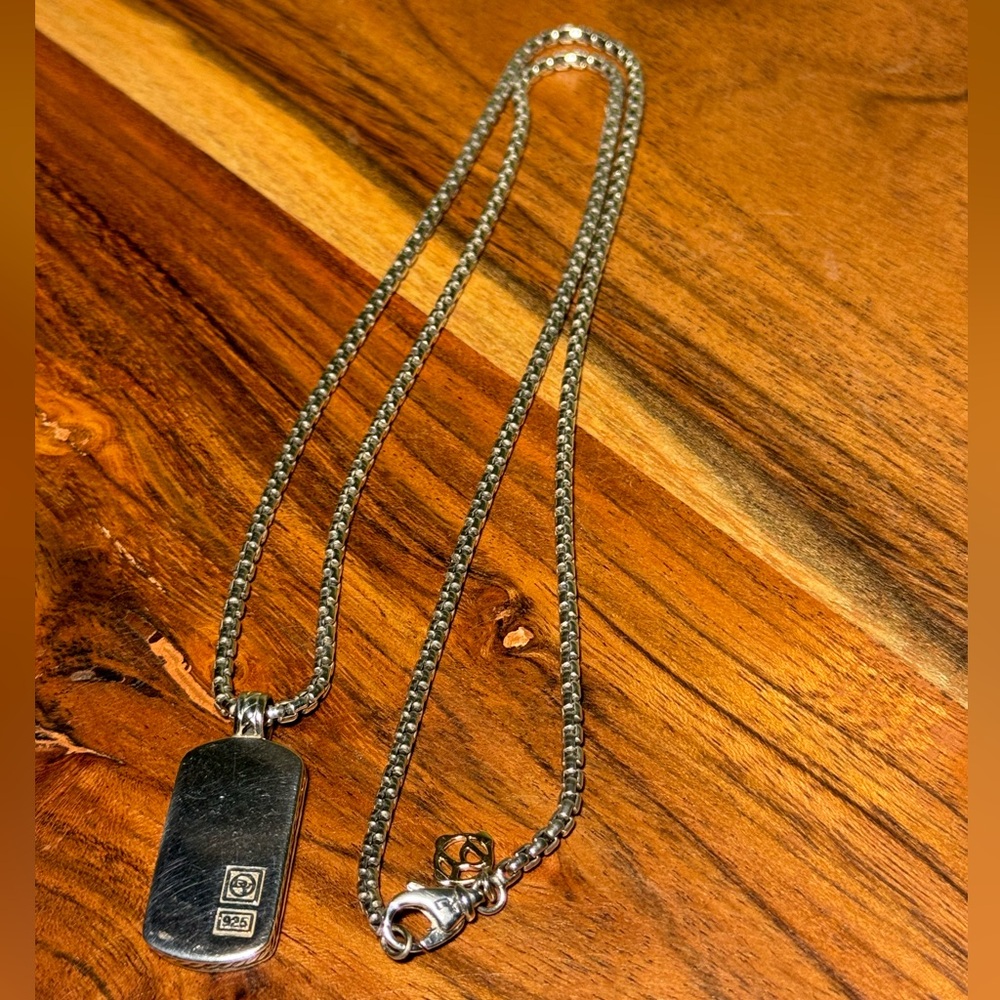 DAVID YURMAN Necklace and Dog Tag in Sterling S .925, w/ 14k charm. 22 1/4”